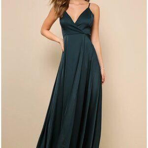 Lulus Ode To Love Emerald Green Satin Maxi Dress